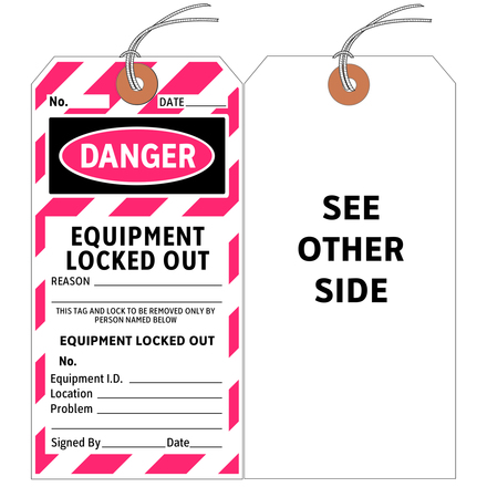 5 <span class='fraction'>3/4</span>" x 2 <span class='fraction'>7/8</span>" Lock-Out Tag-Out Safety Tags - "Equipment Locked Out" - Pre-Strung