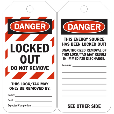 6.25" x 3" Lock-Out Tag-Out Safety Tags - "Equipment Locked Out", Dispenser Box, Plain